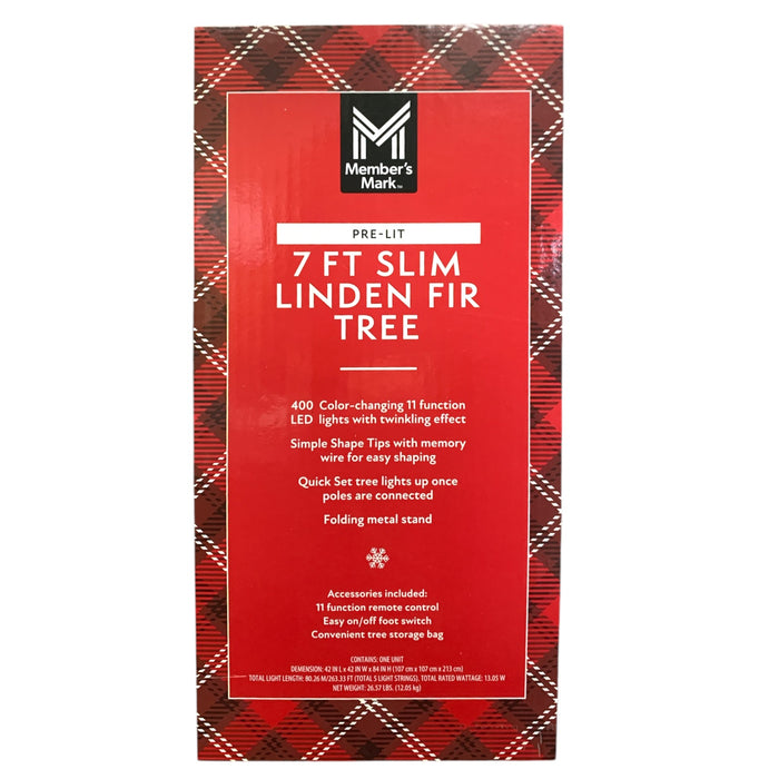Member's Mark Pre-Lit 7 Ft Slim Linden Fir Christmas Tree, Color-Changing LEDs