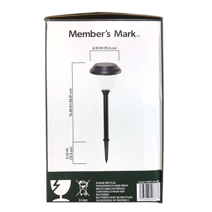 Member's Mark LED Solar Path Lights, 4-Pack, 20 Lumens, Matte Black Finish
