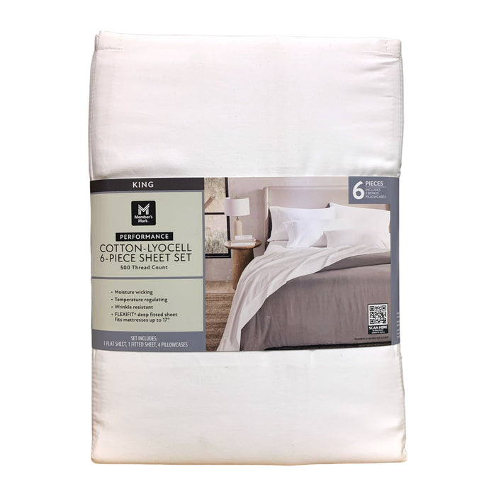 Member's Mark 500TC Performance Cotton-Lyocell Sheet Set, 6 Piece, King