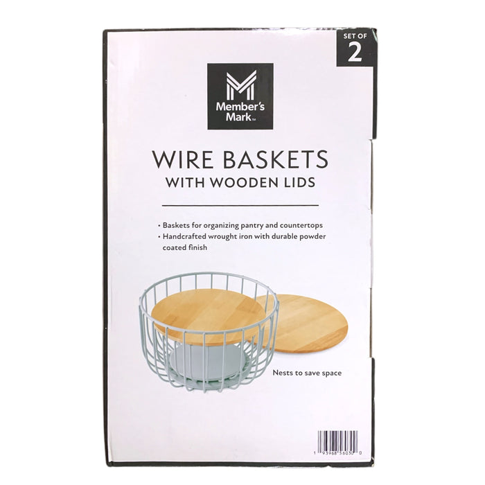 Member's Mark Wire Baskets with Wooden Lids, Set of 2