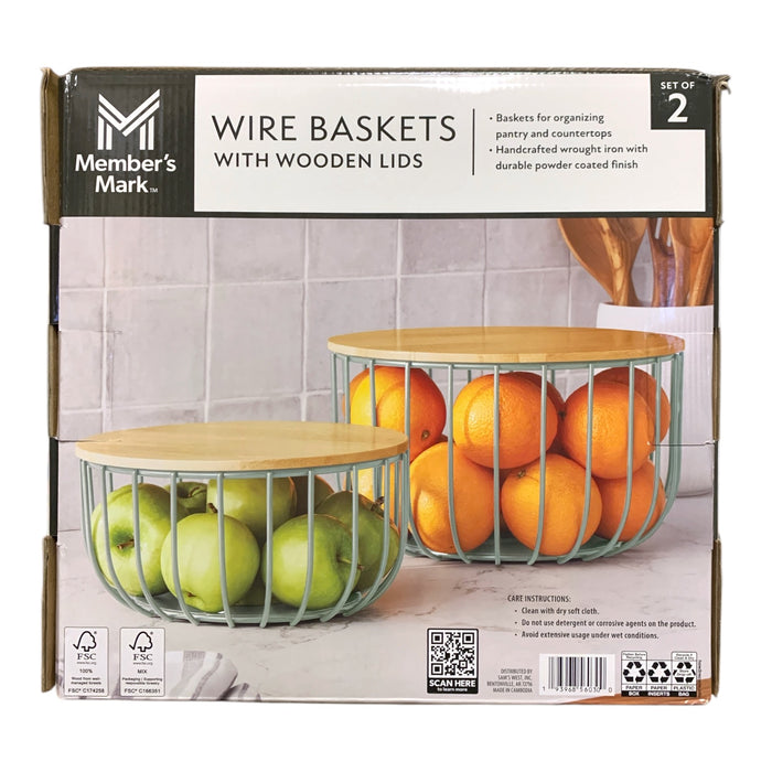 Member's Mark Wire Baskets with Wooden Lids, Set of 2