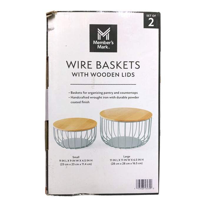 Member's Mark Wire Baskets with Wooden Lids, Set of 2