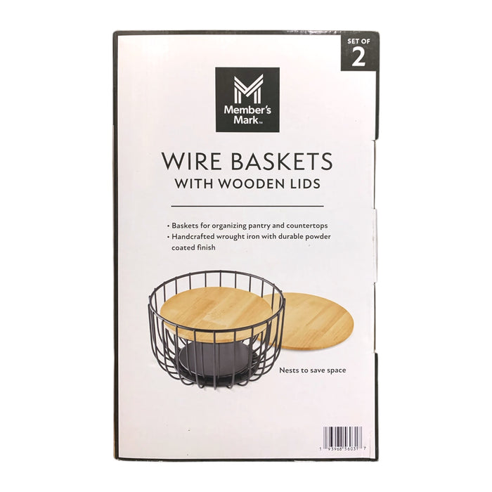 Member's Mark Wire Baskets with Wooden Lids, Set of 2