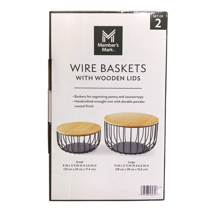Member's Mark Wire Baskets with Wooden Lids, Set of 2