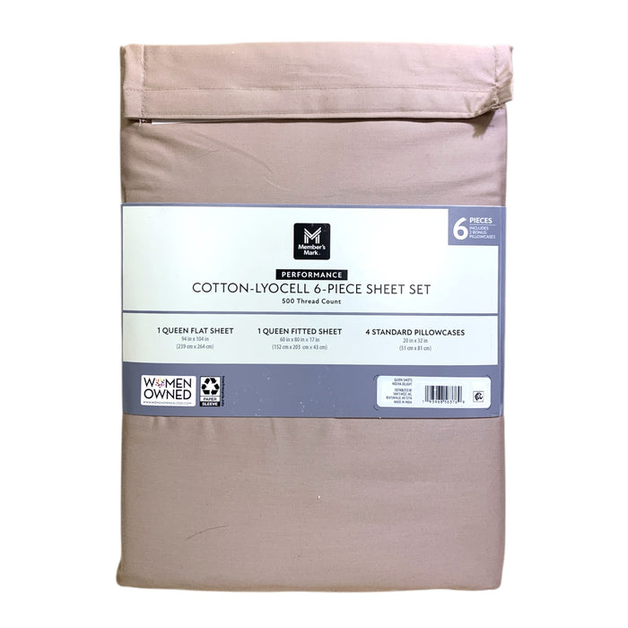 Member's Mark 500TC Performance Cotton-Lyocell Sheet Set, 6 Piece, Queen