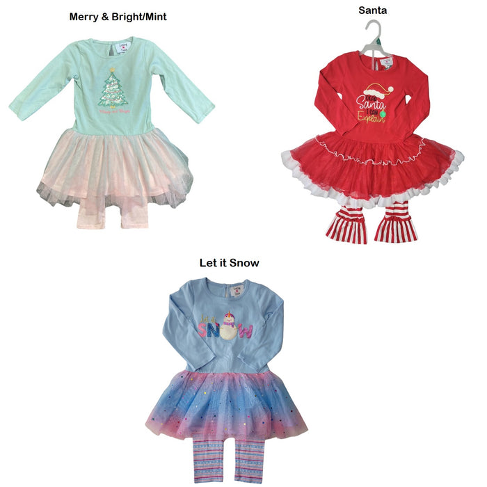 Counting Daisies Youth Girl's Long Sleeve Tutu and Legging Holiday Outfit Set