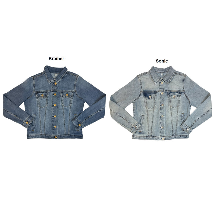 Seven7 Ladies Stretch Comfortable Collared Button Up Denim Jacket