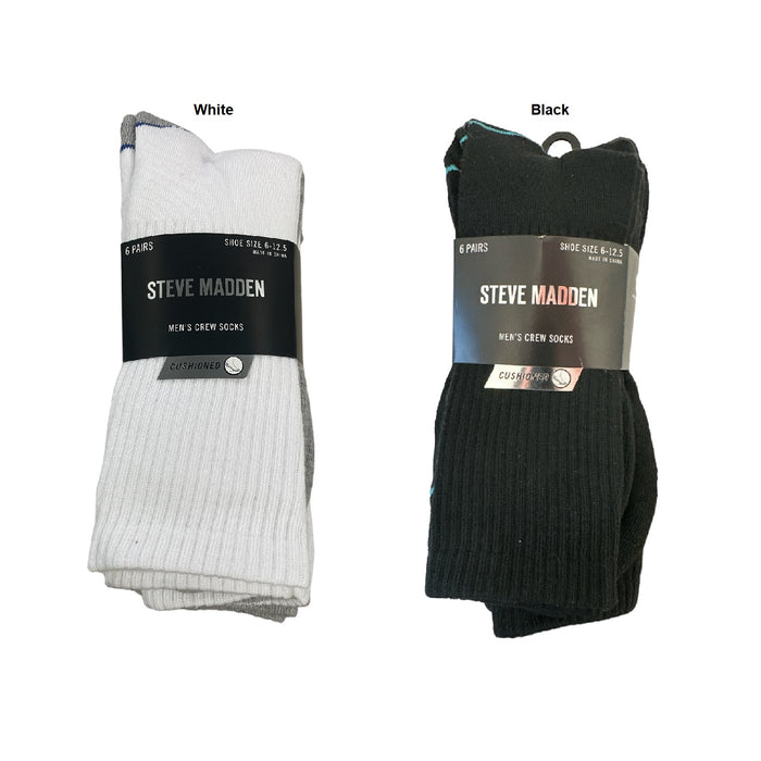 Steve Madden Men's Cushioned Comfy Athletic 6 Pack Crew Socks