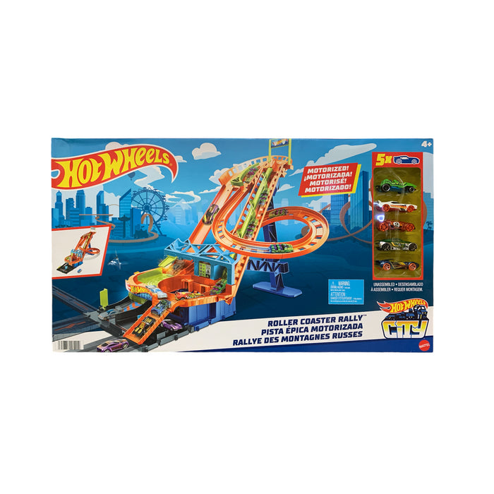 Hot Wheels City Motorized Roller Coaster Rally Vehicle Playset, 5 Cars Included