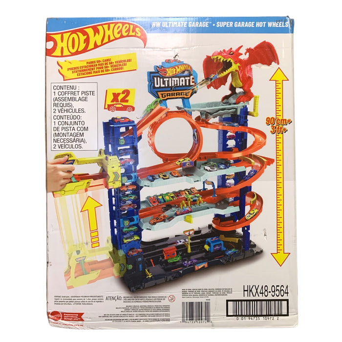 Hot Wheels City Ultimate Garage "Let's Race" Playset & 2 Cars, 50 Car Storage