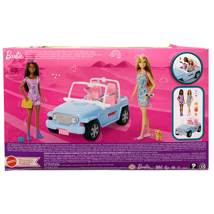 Barbie & Friends Blue Jeep Vehicle Playset with Accessories, Includes 2 Dolls