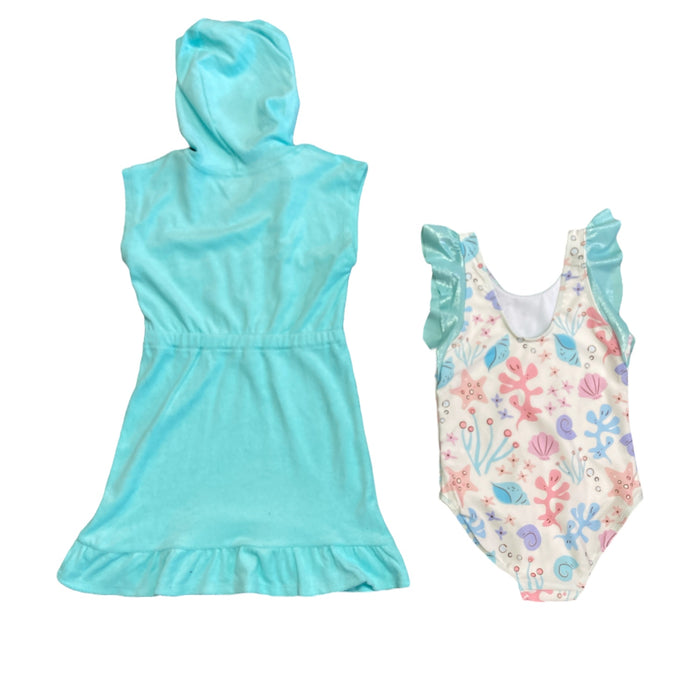 Disney Girl's 2 Piece One Piece Swimsuit and Hooded Cover Up Set