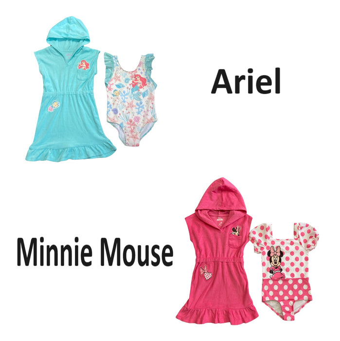 Disney Girl's 2 Piece One Piece Swimsuit and Hooded Cover Up Set