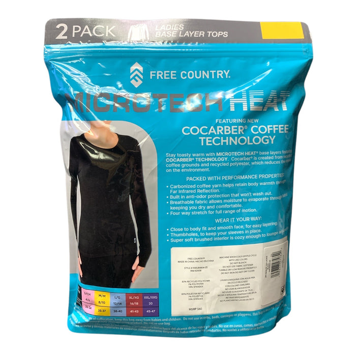 Free Country Ladies Microtech Heat Base Layer Top 2-Pack, Cocarber Coffee Tech