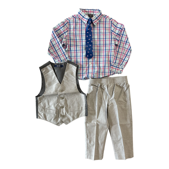 IZOD Boy's 4 Piece Long Sleeve Button Up Shirt and Pant Set