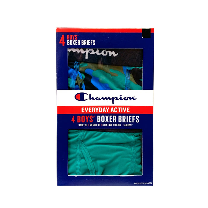 Champion Youth Boy's Active Stretch Moisture Wicking Boxer Briefs, 4 Pack