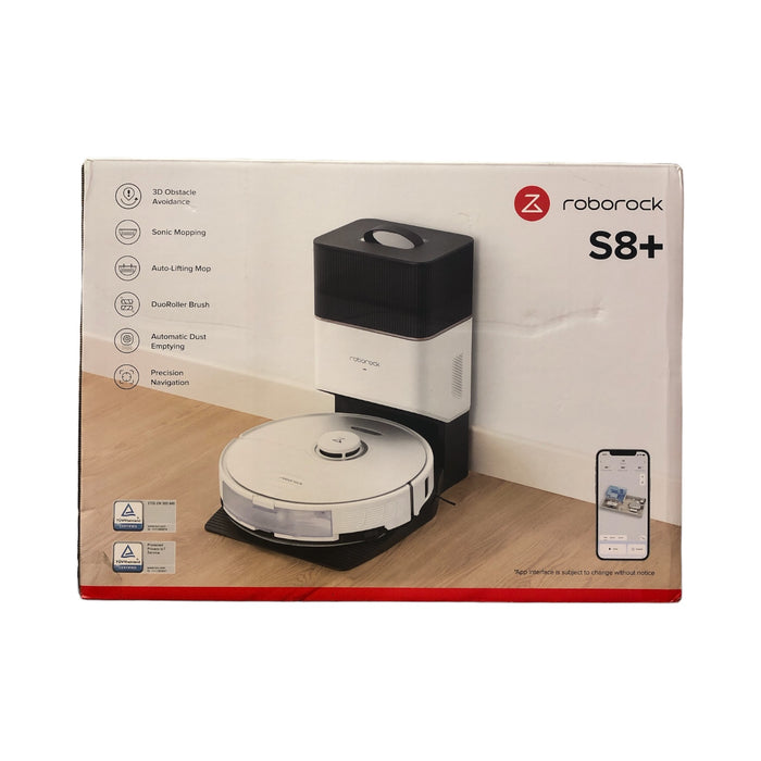 roborock S8+ Robotic Vacuum with Auto-Empty Dock, Sonic Mopping, White
