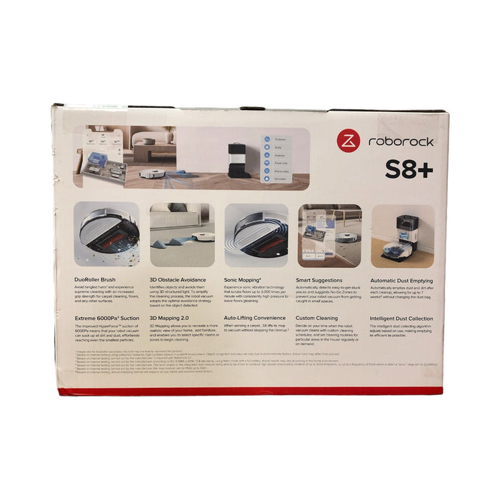 roborock S8+ Robotic Vacuum with Auto-Empty Dock, Sonic Mopping, White