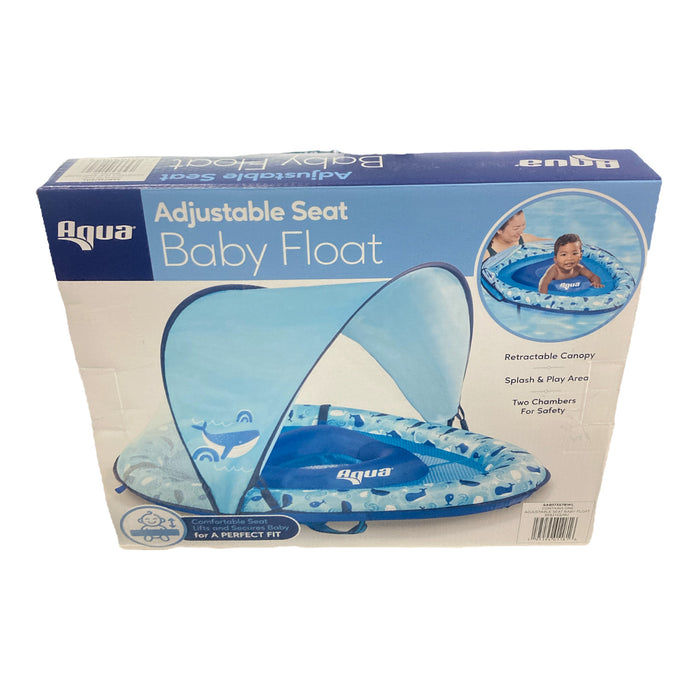 Aqua Leisure Adjustable Seat Baby Pool Float w/ Retractable Canopy, Whales