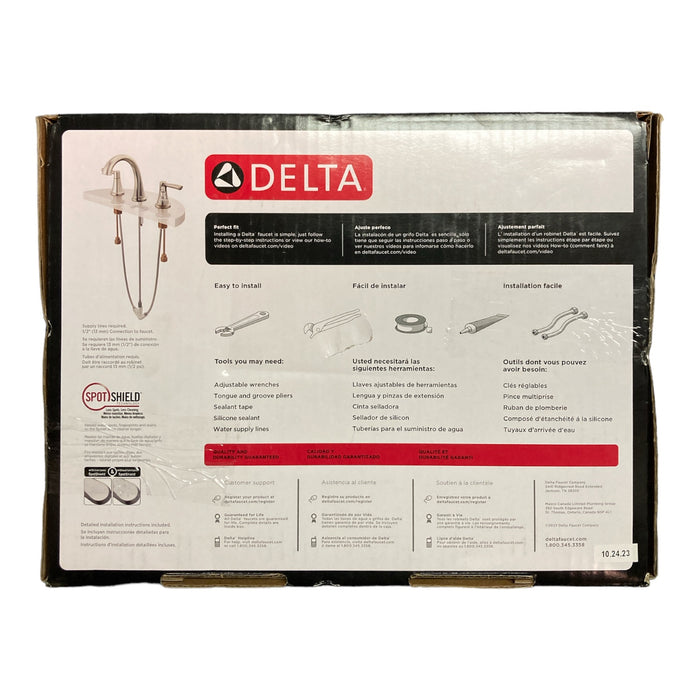 Delta Alux Two Handle Widespread Spotshield Brushed Nickel Faucet