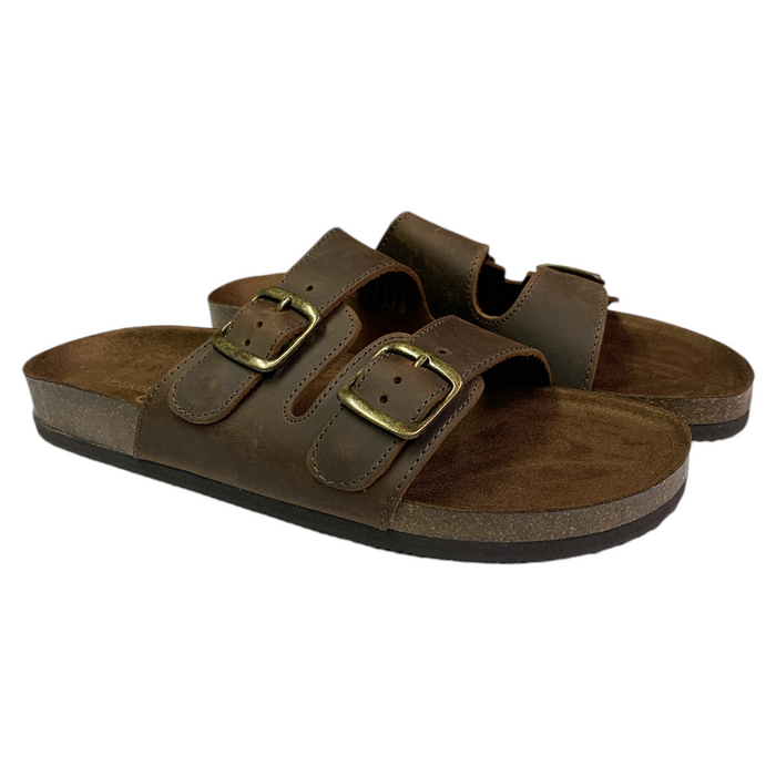 Mountain Sole Women's Easy Slide-On Double Buckle Leather Sandal