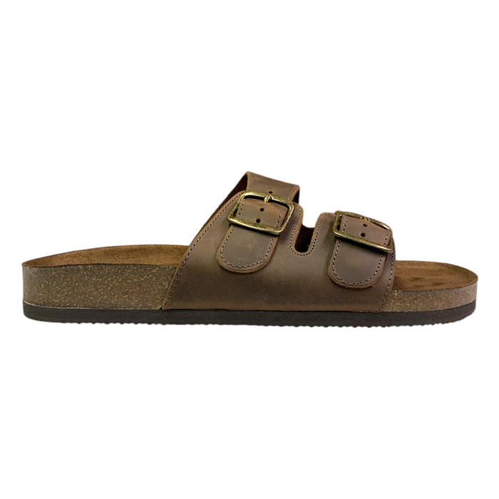 Mountain Sole Women's Easy Slide-On Double Buckle Leather Sandal