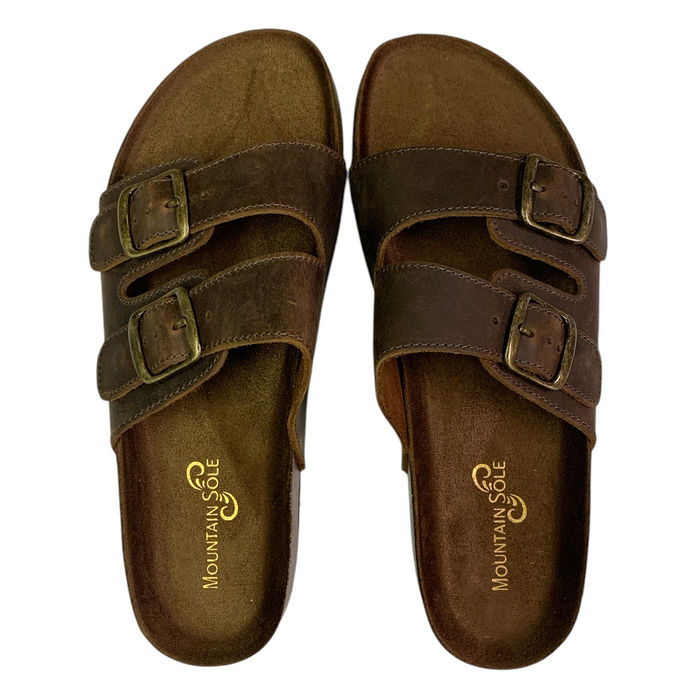 Mountain Sole Women's Easy Slide-On Double Buckle Leather Sandal