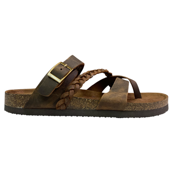 Mountain Sole Women's Slip-on Braided Leather Sandal with Molded Footbed