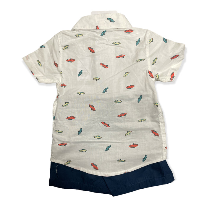 Carter's Baby 2-Piece Car Button-Front Shirt & Blue Short Set