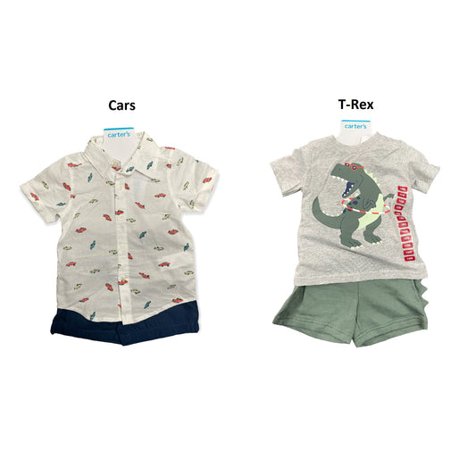 Carter's Baby 2-Piece Car Button-Front Shirt & Blue Short Set