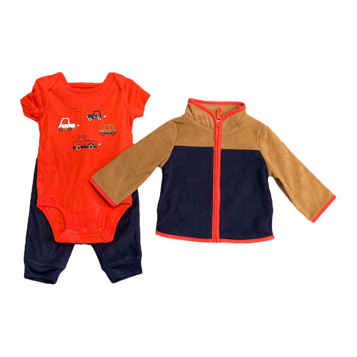 Carter's Boy's 3 Piece Short Sleeve, Jogger Pant & Full Zip Fleece Jacket Set