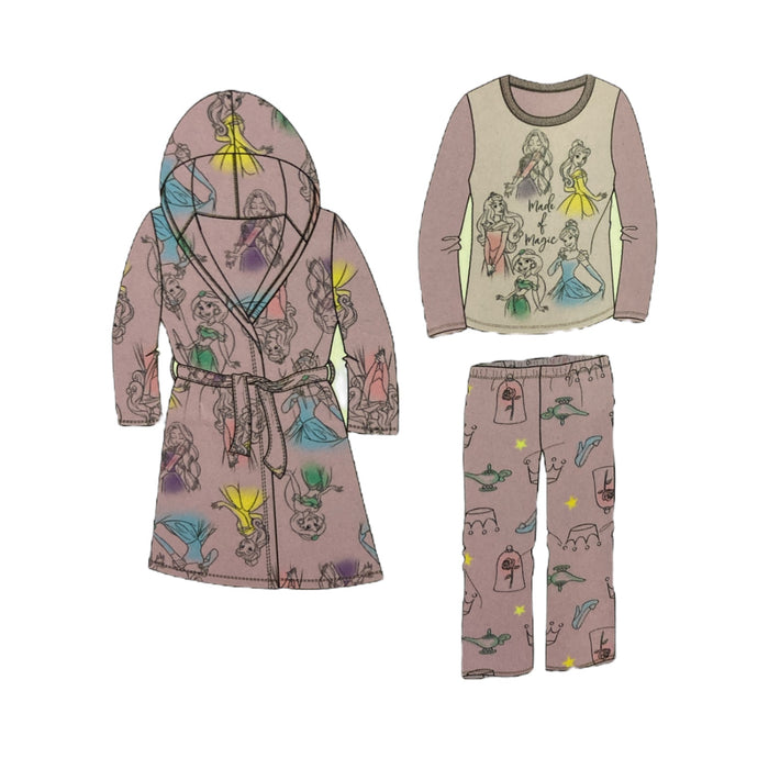 Disney Princess Girl's 3 Piece Hooded Robe & Pajama Set