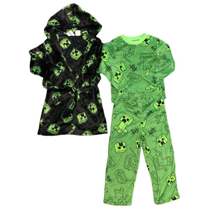 Minecraft Legends Boy's 3 Piece Plush Hooded Robe and Pajama Set (10)