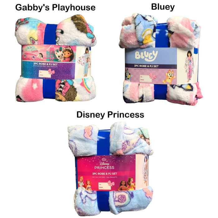 Licensed Character Girl's 3-Piece Robe & Pajama Set, Cozy Knit Polyester