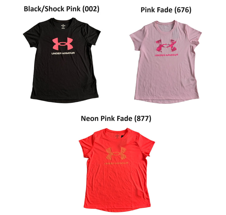 Under Armour Youth Girls Print Fill Big Logo Short Sleeve Crewneck Tee, 1377016