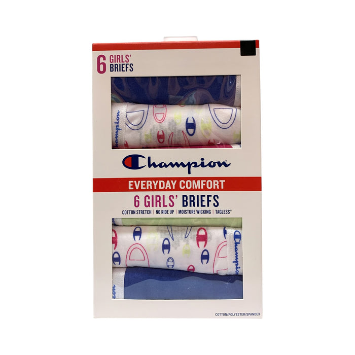 Champion Youth Girl's Comfort Cotton Stretch Moisture Wicking Briefs, 6 Pack