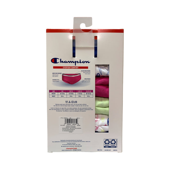 Champion Youth Girl's Comfort Cotton Stretch Moisture Wicking Briefs, 6 Pack