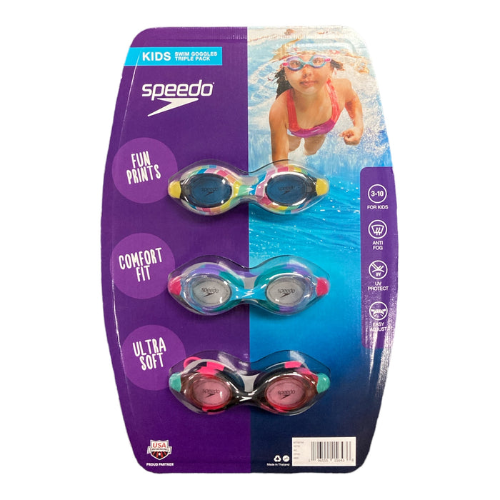 Speedo Kids Swimming Goggles, Anti-Fog, Silicone Strap (Ages 3-10, 3 Pack)