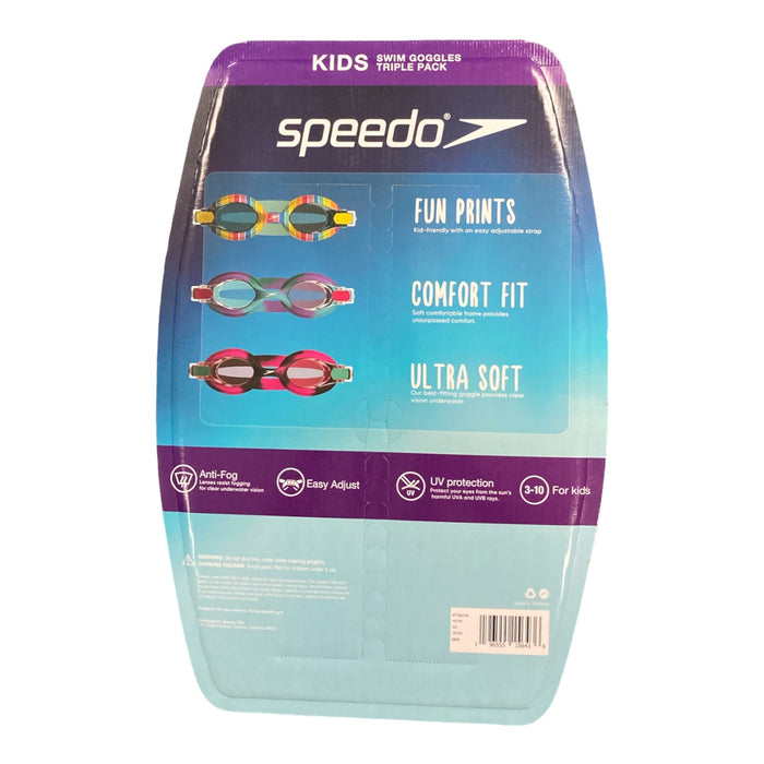 Speedo Kids Swimming Goggles, Anti-Fog, Silicone Strap (Ages 3-10, 3 Pack)