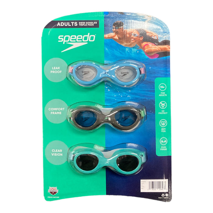 Speedo Adult Swim Goggles Triple Pack (Blue, Gray, Teal)