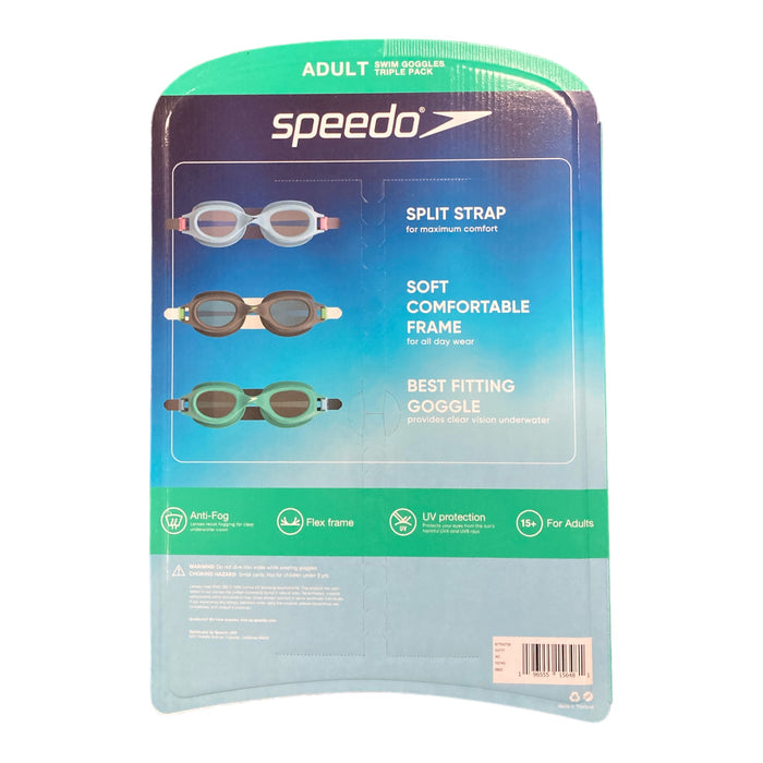 Speedo Adult Swim Goggles Triple Pack (Blue, Gray, Teal)