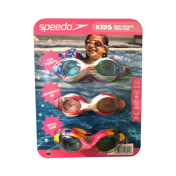 Speedo Kids Swim Goggles Triple Pack For Kids Ages 3 - 10 (Stripe, Tie-Dye)