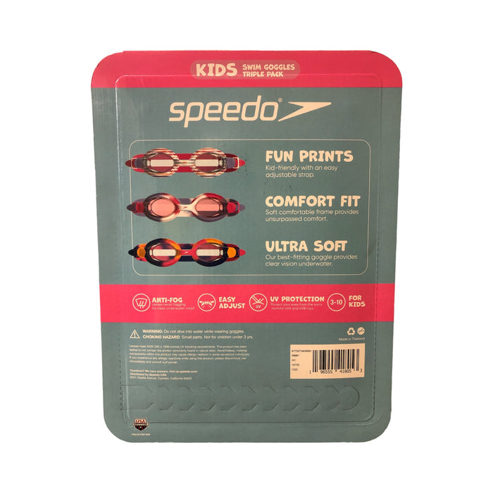 Speedo Kids Swim Goggles Triple Pack For Kids Ages 3 - 10 (Stripe, Tie-Dye)