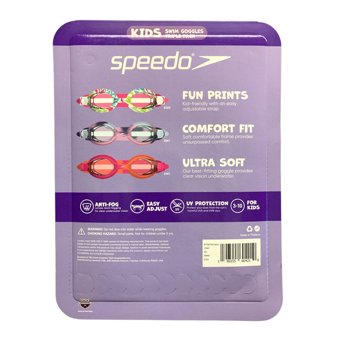 Speedo Kids Swim Goggles Triple Pack For Kids Ages 3 - 10 (Vivid, Duo, Tie-Dye)