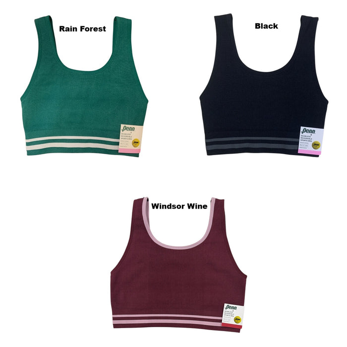 Penn Womens Seamless Reversible Sports Bra, Moisture Wicking Ribbed Design