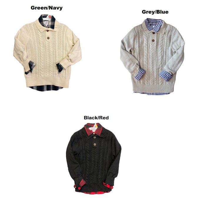 GAP Kids Boy's Cable Knit Sweater and Woven Long Sleeve Button Up Sweater Set