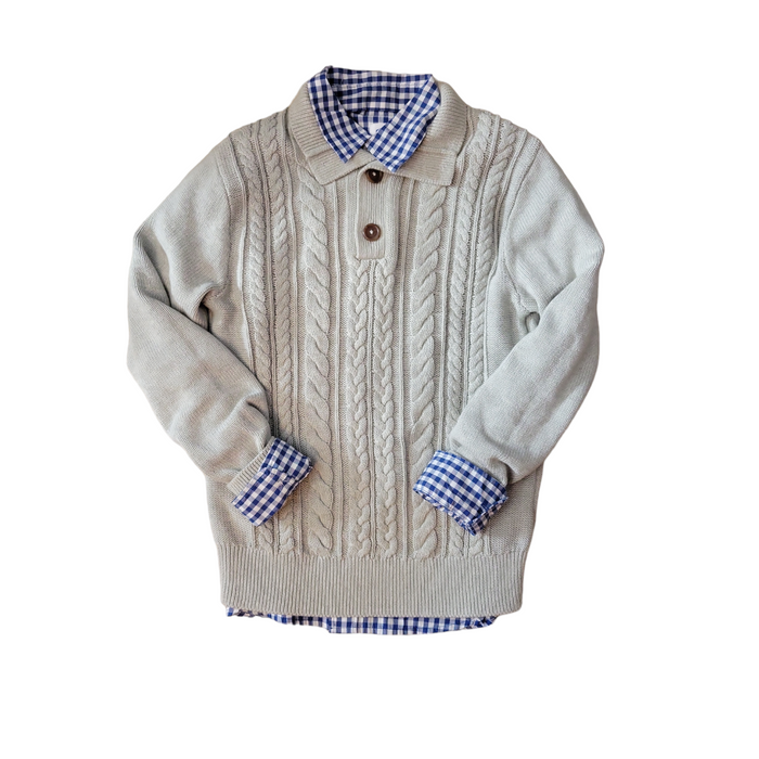 GAP Kids Boy's Cable Knit Sweater and Woven Long Sleeve Button Up Sweater Set