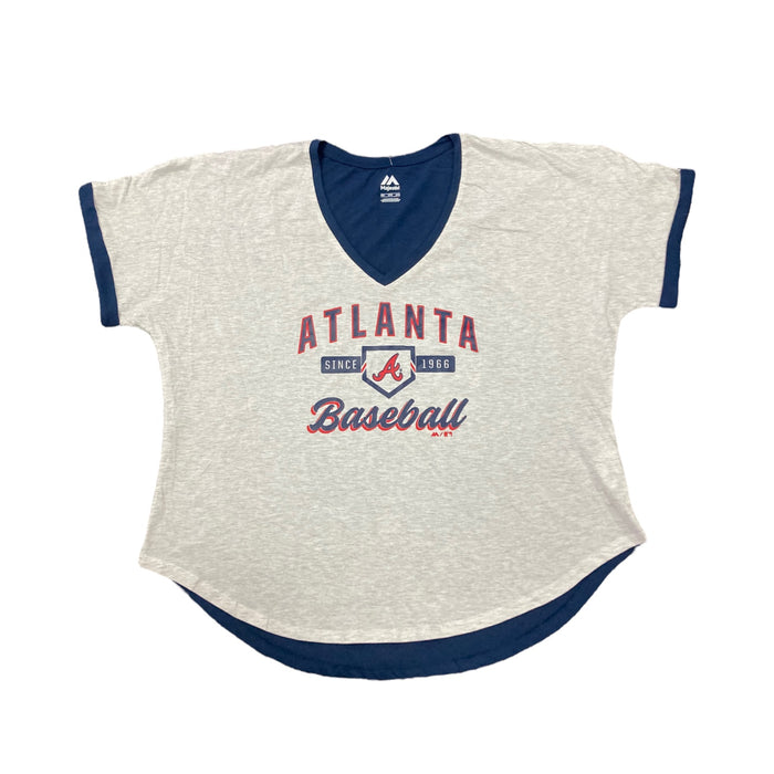 Genuine Merchandise Majestic Women's Short Sleeve Atlanta Braves V Neck Jersey Style Shirt