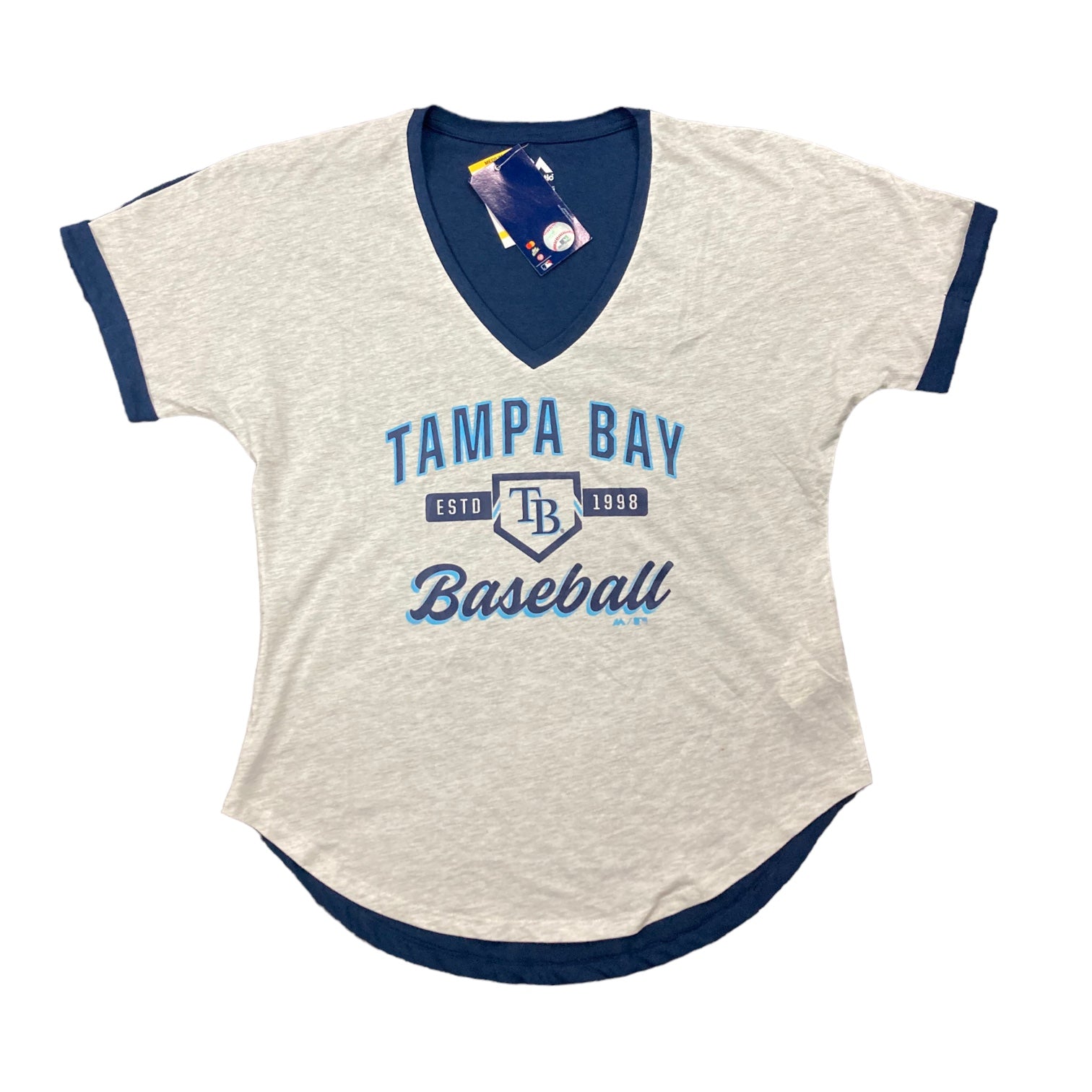 MLB Tampa Bay Rays Women's Short Sleeve V-Neck Fashion T-Shirt - S