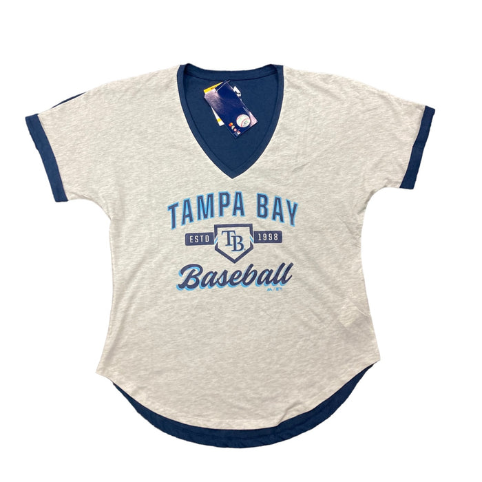 Genuine Merchandise Majestic Women's Short Sleeve Tampa Bay Rays V Neck Jersey Style Shirt